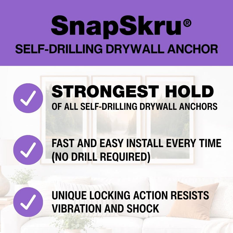 TOGGLER SnapSkru SP Self Drilling Drywall Anchor for Hollow Walls Application, Glass Filled Nylon, Made in USA, Wall Anchors, Anchors Kit for #6 to #10 Fasteners, (100 Pack Without Screws) 100 Pack w/o Screws Self-Drilling