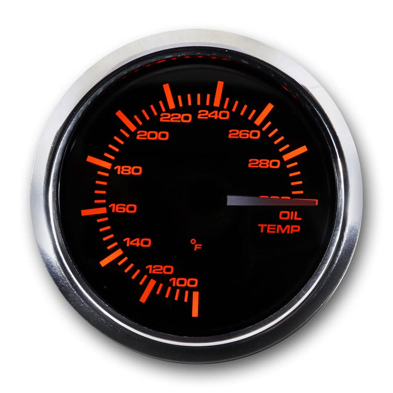 MOTOR METER RACING MGS Series 52mm 2-1/16" Electrical Oil Temperature Gauge 100~300 °F Black Dial White & Amber LED Backlit Waterproof