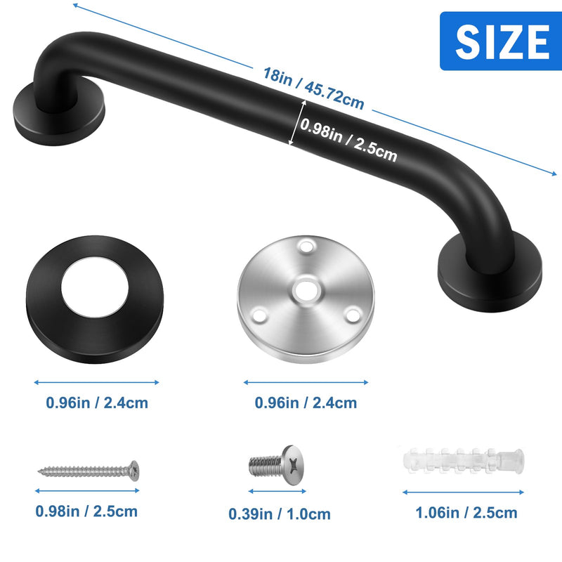 2 Pack Shower Grab Bar, Stainless Steel Bathroom Grab Bar, Shower Handle, Bath Handle, Grab Bars for Handicap Elderly Seniors Bathroom Safety Grab Bar (18 Inch，Black) 18lnch Black