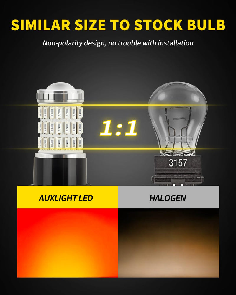 AUXLIGHT 3157 3156 3057 4157 3157K LED Bulbs Brilliant Red, Ultra Bright 60-SMD LED Replacement for Brake/Tail Lights, Blinker Lights, Turn Signal/Parking or Running Lights (Pack of 2)