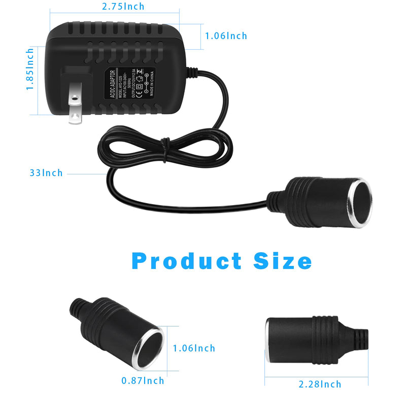 inShareplus 12V 2.5A 30W AC to DC Converter, 12 Volt Cigarette Lighter Adapter, 110V to 12V Car Lighter to Wall Outlet Adapter, Power Supply for Car Devices (MP3, Fan, Dash Cam)