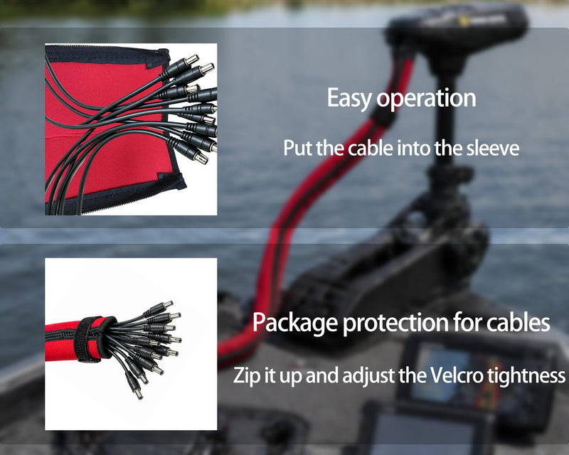 48" Zippered Trolling Motor Cable Sleeve, Trolling Motor Sleeve & Outboard Motor Sleeve Cover for Protection & Management (Red) Red