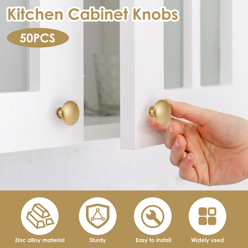 50 Pack Gold Round Cabinet Knobs 1-1/6 Inch (30mm) Drawer Knob Bulk Set/Hollow Inside/Lightweight Cabinet Rustproof Dresser Knobs with Screws Modern Decorative for Kitchen Cabinets Dresser 50 Pack