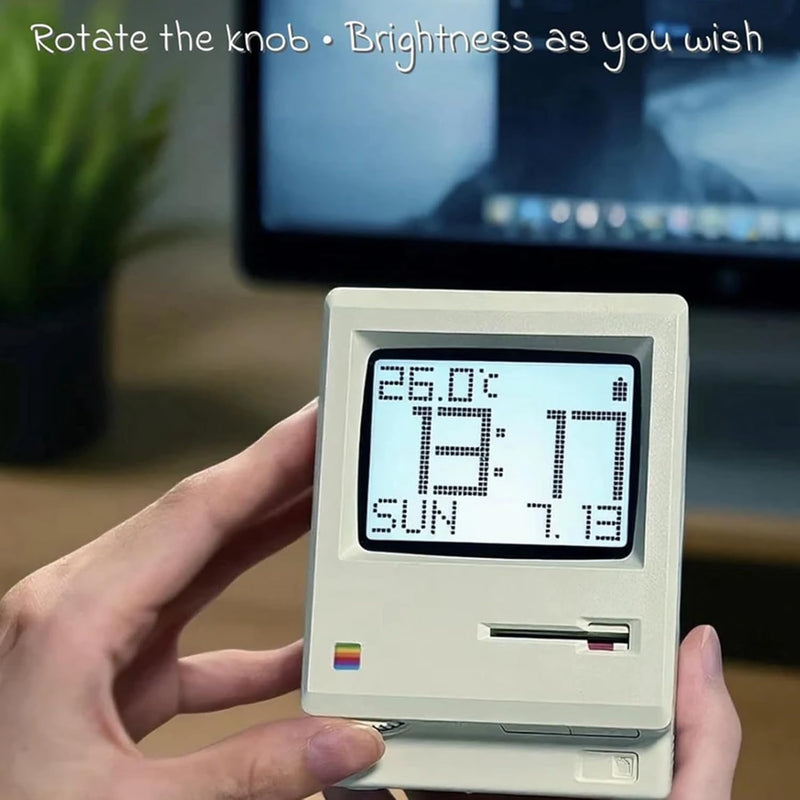 ANTPO Maclock WB-8 Retro Pixel Alarm Clock, 1984 80s Computer Style Electronic Digital Clock with LCD Display, USB Desk Clock for Bedroom, Multiple Alarms, Calendar, Temperature, Adjustable Brightness