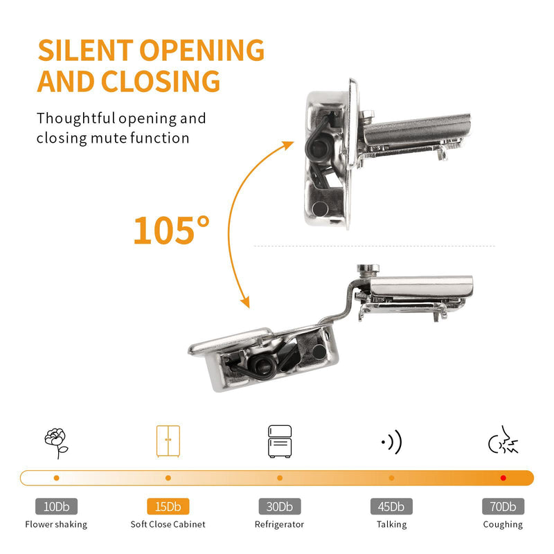 Chibery 10 Pack 1-1/4" 4D Overlay Soft Close Concealed Hinges for Face Frame Door, Control Closing Speed, Smooth Slow Self Close Hinges, Satin Nickel, 105° Open Angle Stainless Steel Cabinet Hinges 1-1/4 inch Overlay