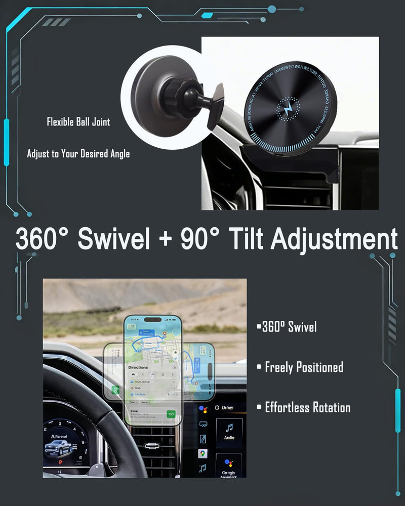 for Silverado Phone Mount 2022-2026 Magnetic Fast Wireless Charging | Custom Fit for Silverado, Strong Magnetism, Universal Compatibility, 360° Rotation, No Drill, No View Blockage, Secure Hold