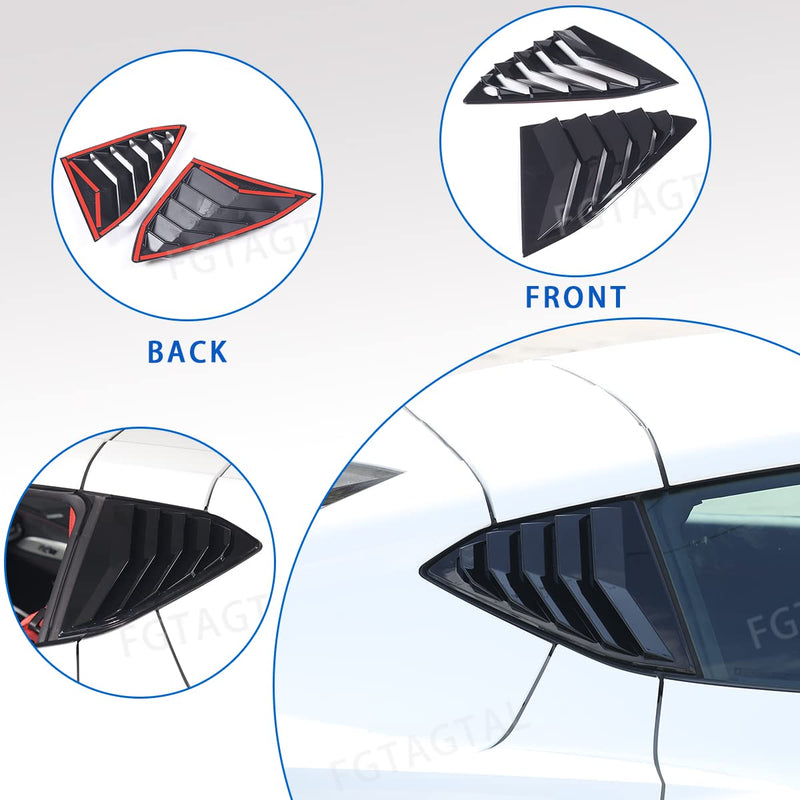 Rear Side Window Louver Cover Compatible with Chevrolet Corvette C8 2020-2024, Rear Window Shutters Trim Cover, Air Vent Scoop Shades Trim Accessories (Bright Black) Bright Black