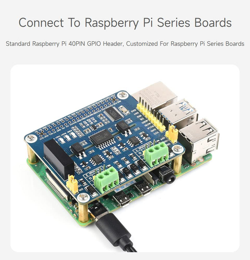 Waveshare 2-Channel Isolated RS485 Expansion HAT, Compatible with Raspberry Pi 5/4B/3B/Zero/Zero W/Zero 2W/Pico/Pico W/Pico WH, SC16IS752+SP3485 Solution with Multi Onboard Protection Circuits