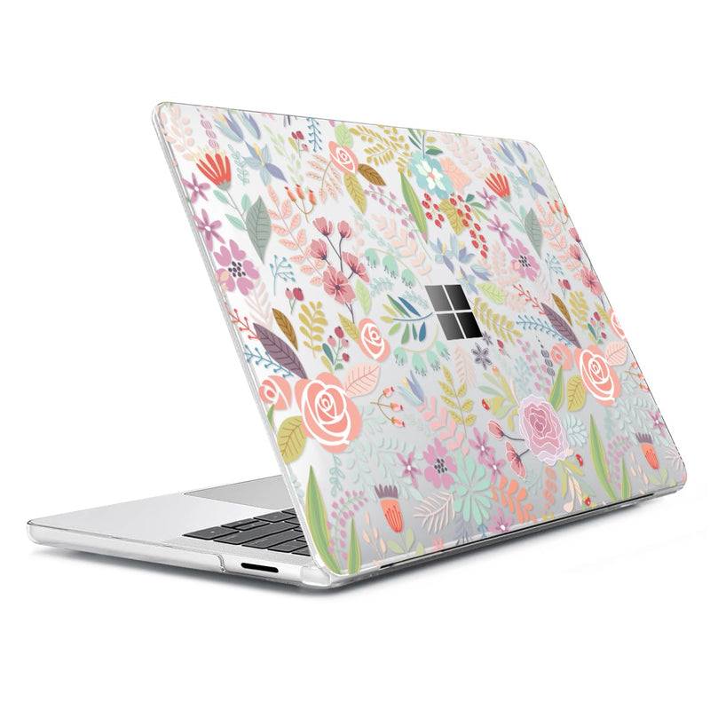Case Compatible with 13.8" Microsoft Surface Laptop 7 Windows 11 PC 2024 Release Model 2036, Plastic Hard Shell Case + Keyboard Cover + Screen Protector + Webcam Cover, Pink Flower