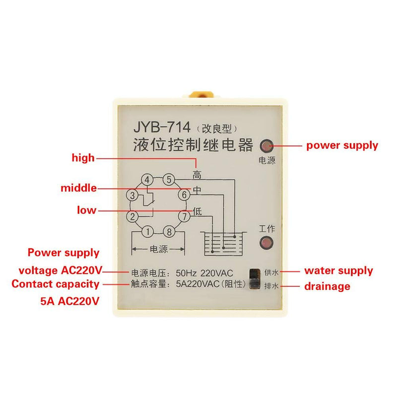 Liquid Level Relay, CJY7-GP/-714 220V 50/60hz -10~ Level Relay Controller with Base for Civil Construction, Water Towers, Sewage Treatment