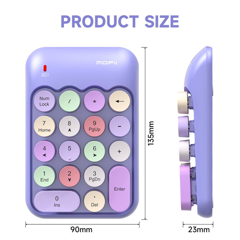 MOFII Wireless Number Pads - Purple Numeric Keypad 18 Keys USB 2.4G Round Keycap Colorful Extensions Keypads, Financial Accounting Portable Numpad 10 Key for Laptop/PC/Notebook/Surface Pro