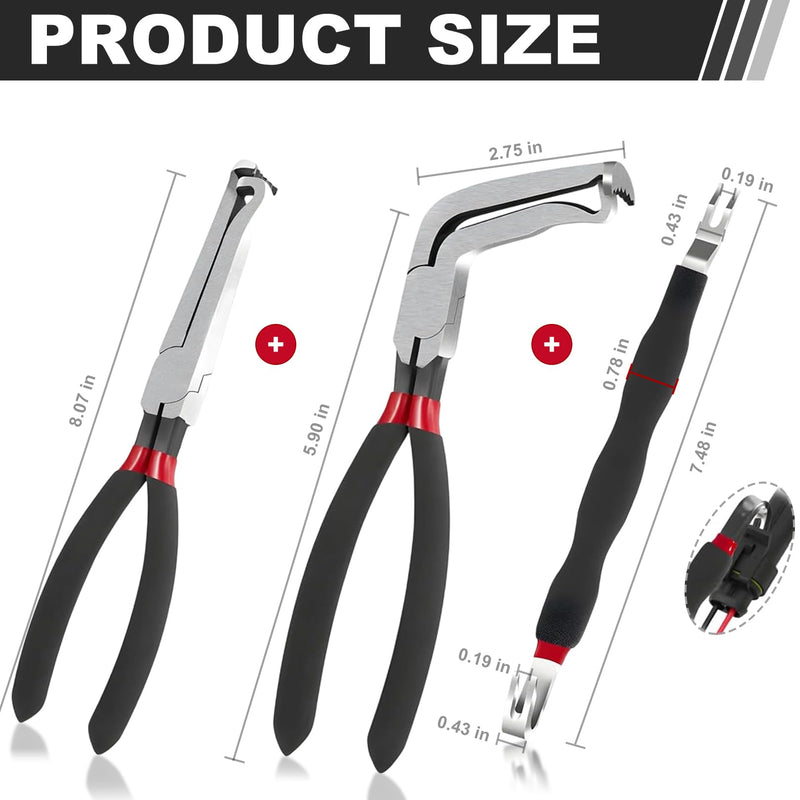 Electrical Disconnect Pliers 37960, 37980, Electrical Connector Separator 13120, 8in Automotive Tools Electrical Connector Pliers, Automotive Tools for Push Tab Style Plugs (3-Piece Set) Straight and 60 Degree
