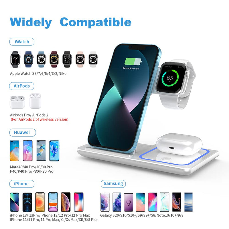 Wireless Charger,ANYLINCON 3 in 1 Wireless Charger Station for iPhone/iWatch/Airpods,iPhone15 14,13,12,11 (Pro, Pro Max)/XS/XR/XS/X/8(Plus),iWatch 7/6/SE/5/4/3/2,AirPods 3/2/pro White