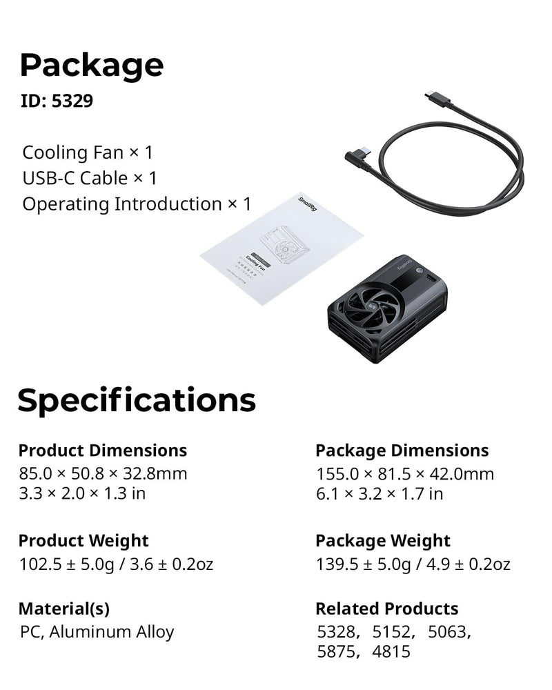 SmallRig Cooling Fan Built-in Battery, External Camera Cooling System, Snap-in Design for Sony A7 IV/A7S III/A7C II/A6700/ ZV-E10 / ZV-E10 II/FX3/FX30, for Canon R5/R5 Mark II/R6 Mark III/R6 V
