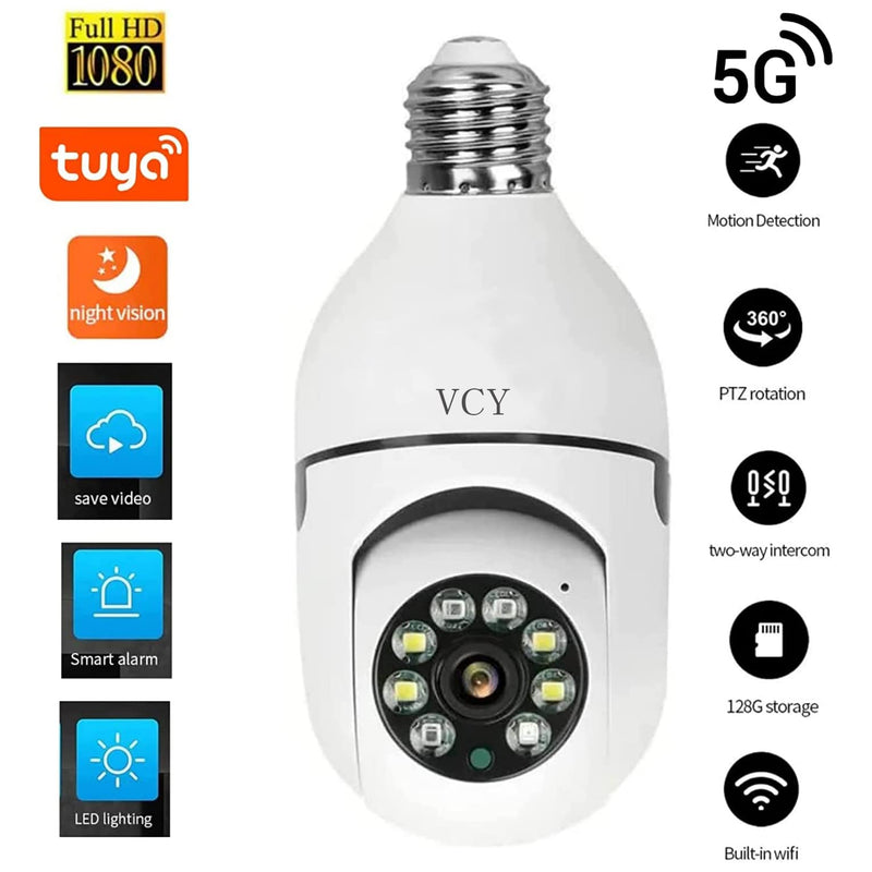 Light Bulb Security Camera, 5GHz 2.4GHz ,Degree Pan/Tilt Panoramic IP Security Camera, TUYA WiFi 1080P Smart Home Surveillance Cam with Motion Detection Alarm Night Vision Two Way Talk Indoor E27 5GHz-2.4GHz-plug