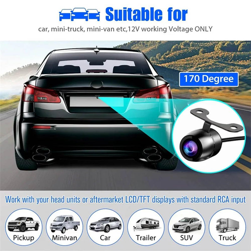 Car Backup Camera 18.5mm Flush Mount/Bracket 2 in 1 Installation-Waterproof Reverse Parking Camera Rear View for Vehicle SUV RV Pickup, 12V/24V CVBS