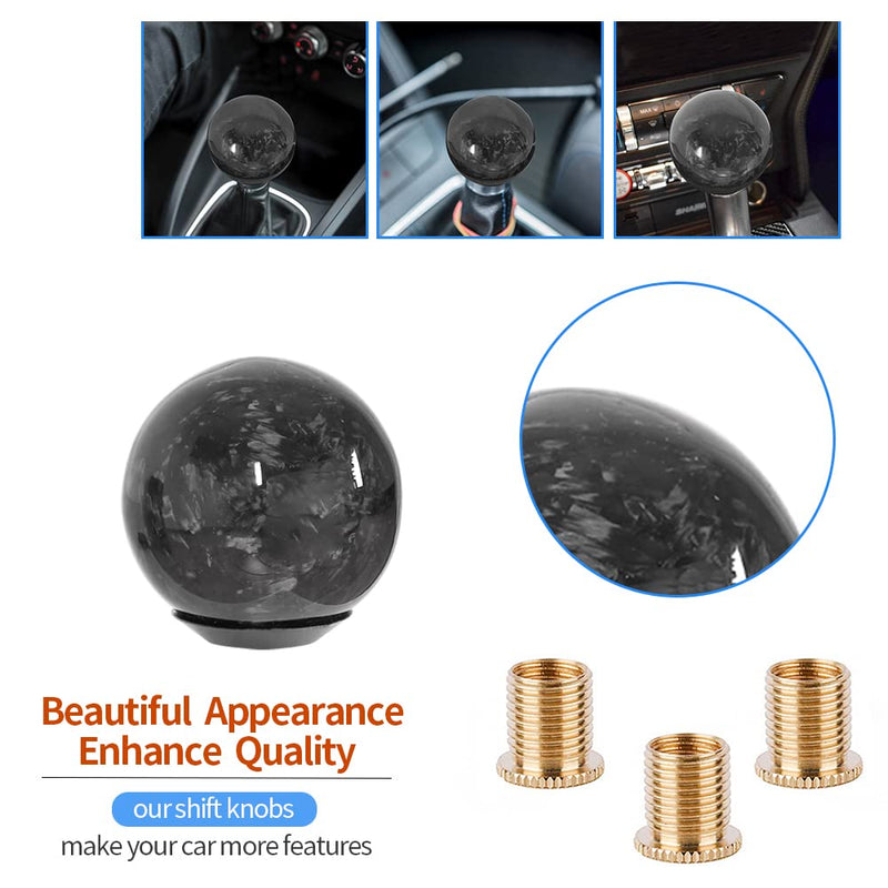 Forged Carbon Fiber Shift Knob Real Carbon Fiber Gear Shifter Spherical Type Unique Designed for Most Manual Car Universal Gear Shift Knob with 3 Adapters (Carbon Fiber-Sphere, Black) Carbon Fiber-Sphere