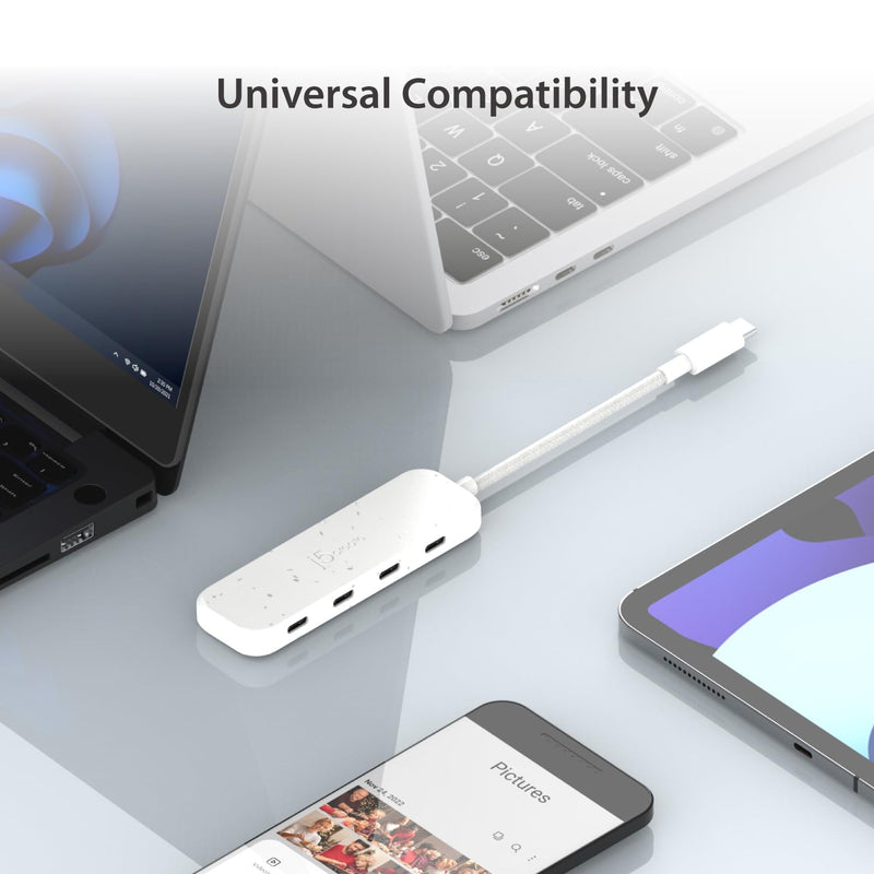 j5create 4-in-1 USB-C to 4-Port 10Gbps Type-C Hub, Eco-Friendly, Compatible with MacBook Pro, MacBook Air, iPad, Mac mini, Windows Laptop, and More(JCH345EW) Natural White