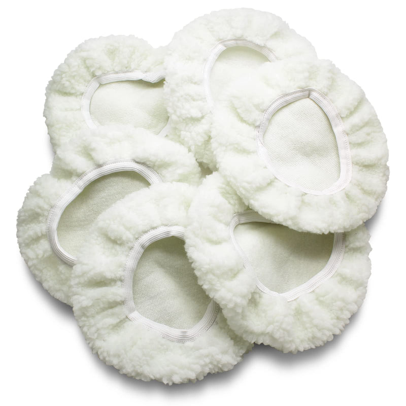 6 PCS Car Polishing Bonnet Buffing Pad Lamb Fleece Buffing Pad Cover for 5" - 6" Car Polisher, White White (Lamb Fleece) 5-6 Inch