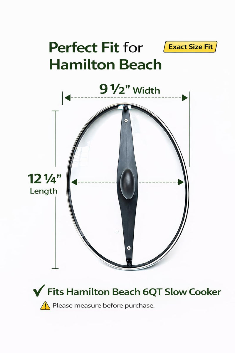 Oval Glass Lid Replacement for 6 Quart Hamilton Beach Slow Cooker, Compatible with Models 33969A 33861 33261 33866, Tempered Glass Crock Pot Lid with Heat-Resistant Handle