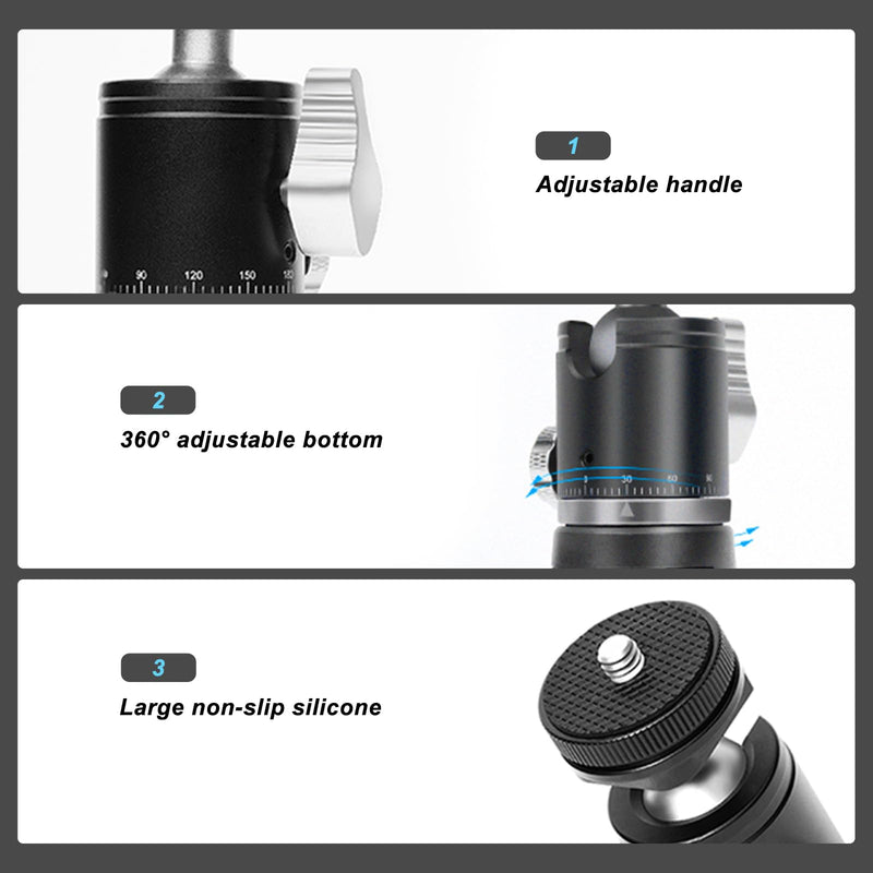 Aluminum Camera Tripod Mount Adapter with 360 Degree Rotation Mini Ball Head, 1/4"- 20 Screw Conversion Adapter Compatible with Go Pro Hero, DJI OSMO, Sony, Insta 360 and Other Action Cameras 360 Degree Rotation Camera Tripod Mount