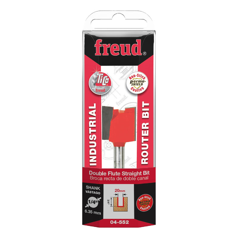 Freud Double Flute Straight Bit with Tico Hi-Density Carbide for Maximum Performance - 20mm Diameter, 1/4" Shank Dia., 3/4" Height, 2" Length - 04-552