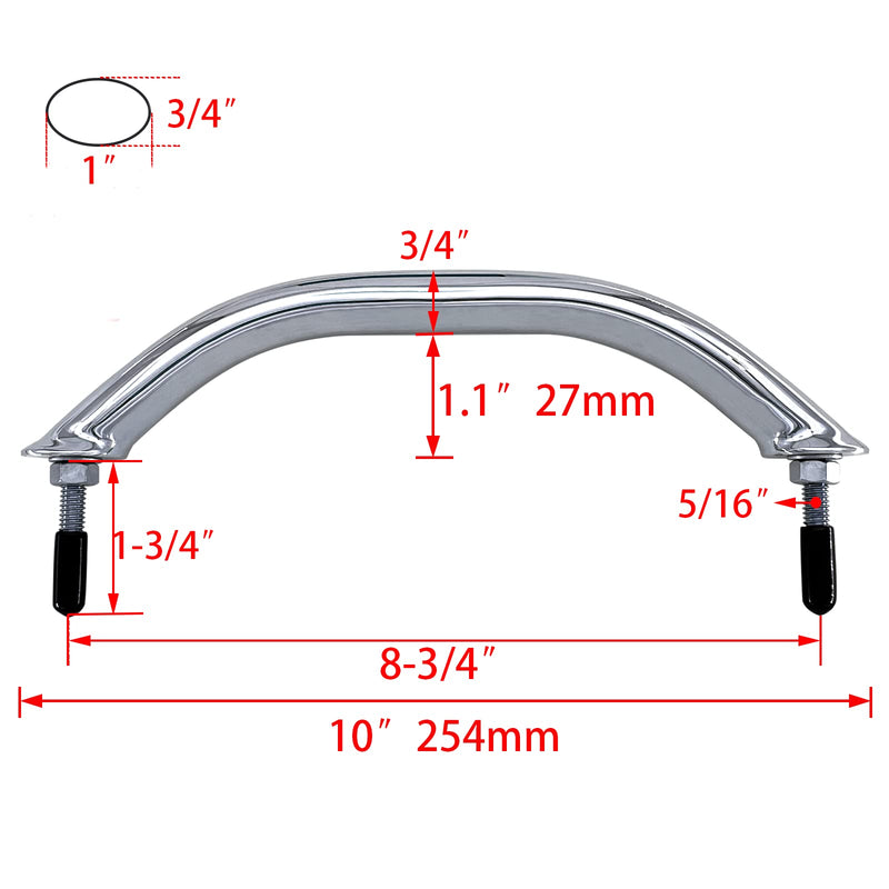 ISURE MARINE Boat 316 Stainless Steel 8-3/4'' Boat Polished Grab Handle Oval Tube Grab Bar Handrail for Marine Yacht RV