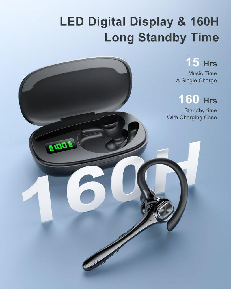 Earbuds Wireless Earpiece Bluetooth Headset Noise Canceling Mic Hands Free | 160H Standby Time Earphones Single Ear Headphone for iphone Android Samsung Cell Phones PC TV Computer Game Trucker Work