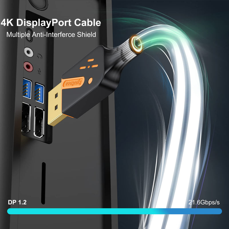 DisplayPort 1.2 Cable, 3FT, 10-Pack, 4K@60Hz, 2K@165Hz | Gold-plated connectors deliver reliable 4K performance. Supports 3D and HDR. Great for gaming, PC, TV, and monitors. 3 FT Orange