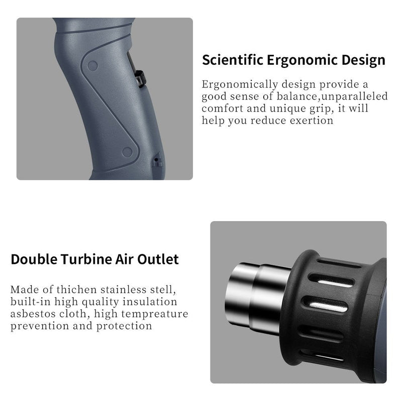 SEEKONE Industrial Heat Gun 1800W 122℉-1202℉(50℃-650℃) Variable Temperature Control with 2 Temp-settings, Overheat Protection, 4 Nozzle Attachments for Shrinking PVC, Bending Pipe, Removing Paint