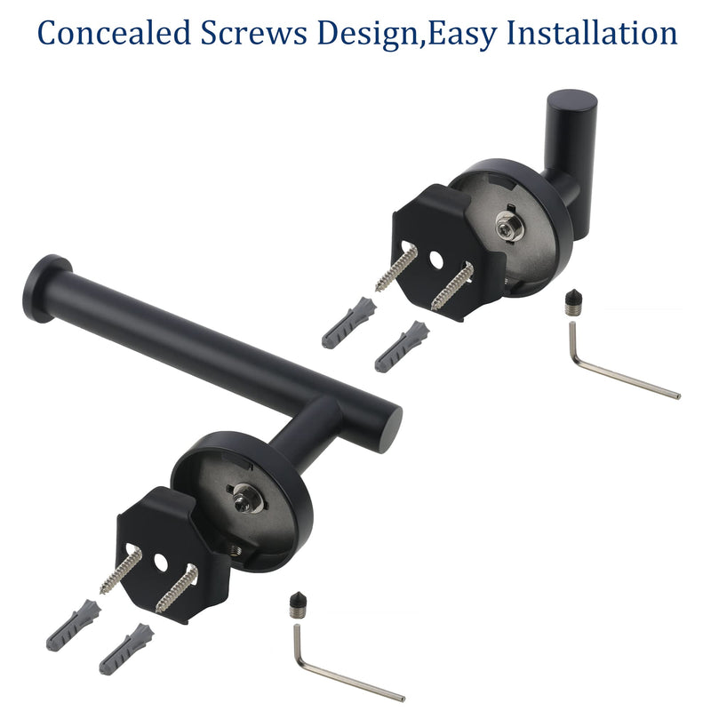 Matte Black Bathroom Hardware Set, Premium Stainless Steel 3-Piece Include 5 Inch Toilet Paper Holders and 2 Towel Robe Holder Hook for Bathroom, Kitchen, Washroom Wall Mount