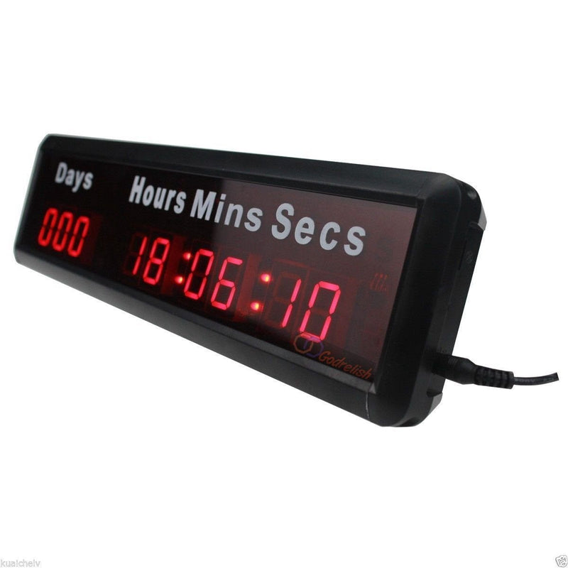 1-inch 9Digits LED Event Timer Countdown/up Clock with Days Hours Mins Secs Max Up to 1000 Days Indoor LED Countdown Clock Red Color