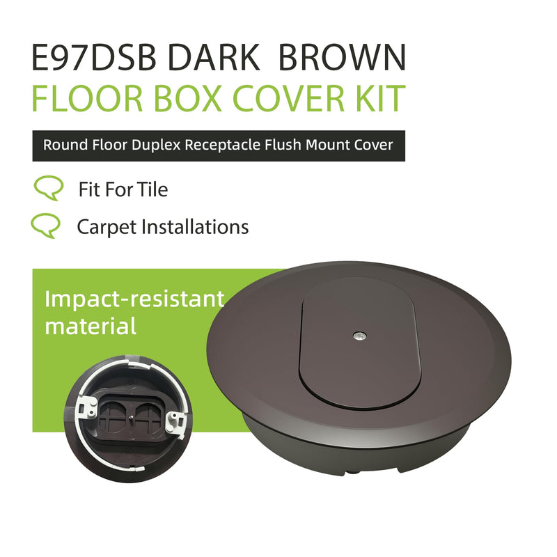 E97DSB Dark Brown Floor Box Cover Kit,Round Floor Duplex Receptacle Flush Mount Cover,Caramel Floor outlet Cover Replace,Fit For Tile and Carpet Installations And More