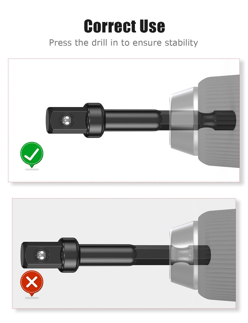 3/8 Impact Adapter Kit, 4 Pack Socket Adapter 1/4 Inch to 3/8 for Impact Driver, Automotive DIY, Extension Socket Bits, Handle Nut Driver and Drills