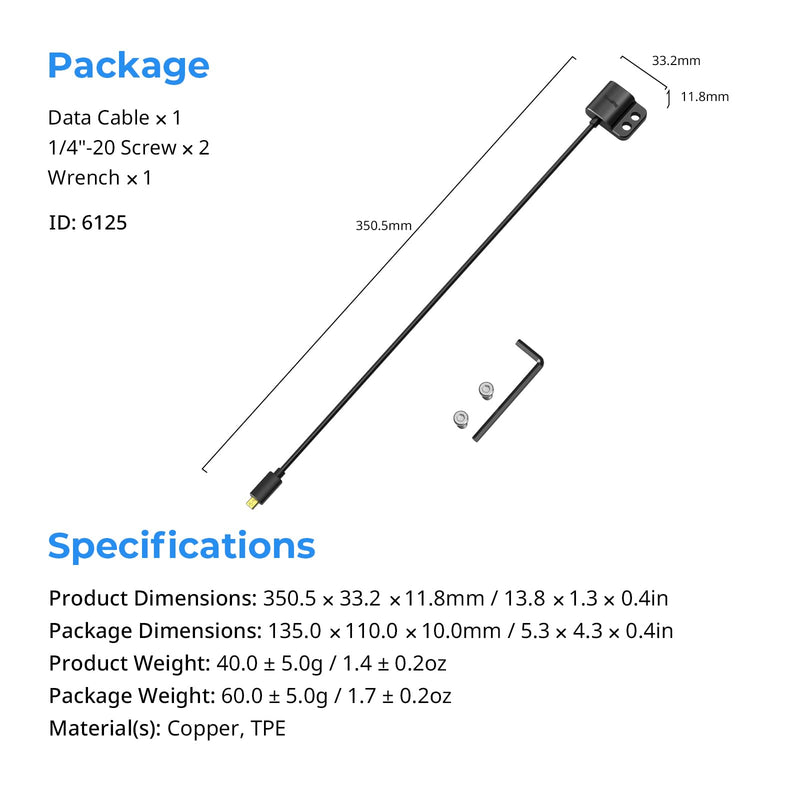 SMALLRIG Data Cable Ultra-Slim 4K 60Hz Micro HDMI to Full-Size HDMI Adapter Cable with Two 1/4"-20 Screws for Camera Cage L-Bracket, for Sony A7R IV A7III for Fujifilm X-T3-6125 D to A（30cm）