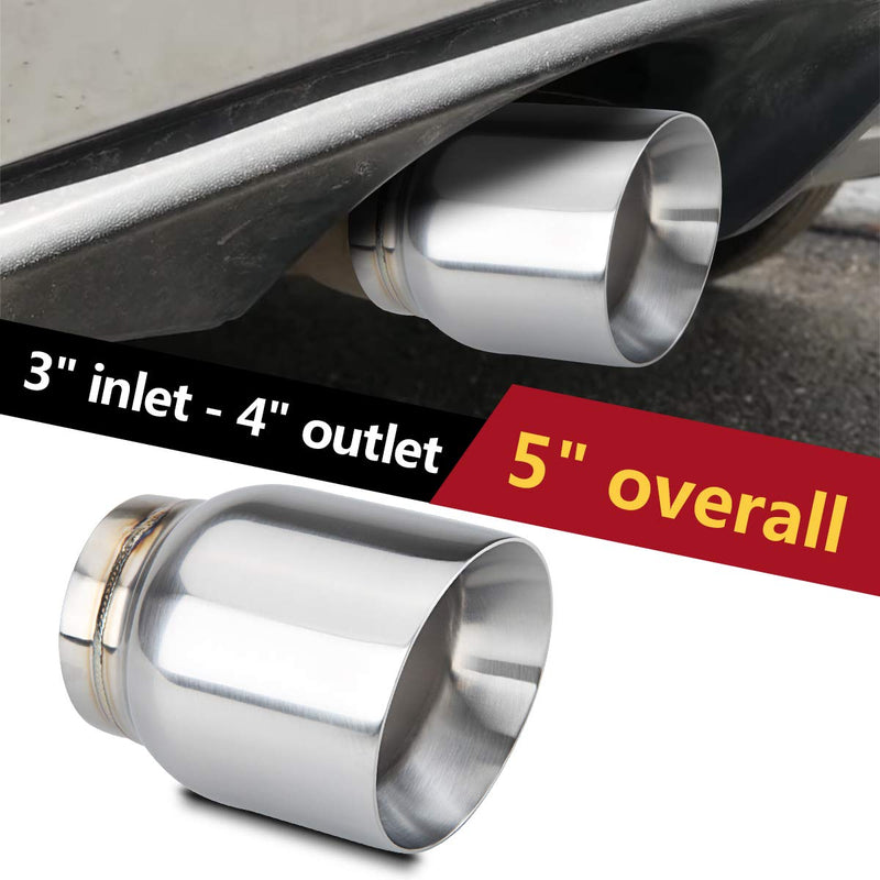 LCGP 3" Inlet Universal Exhaust Tip, 4" Outlet - 5" Long, Stainless Steel Double Wall Angle Cut Polished 3“x4"x5"