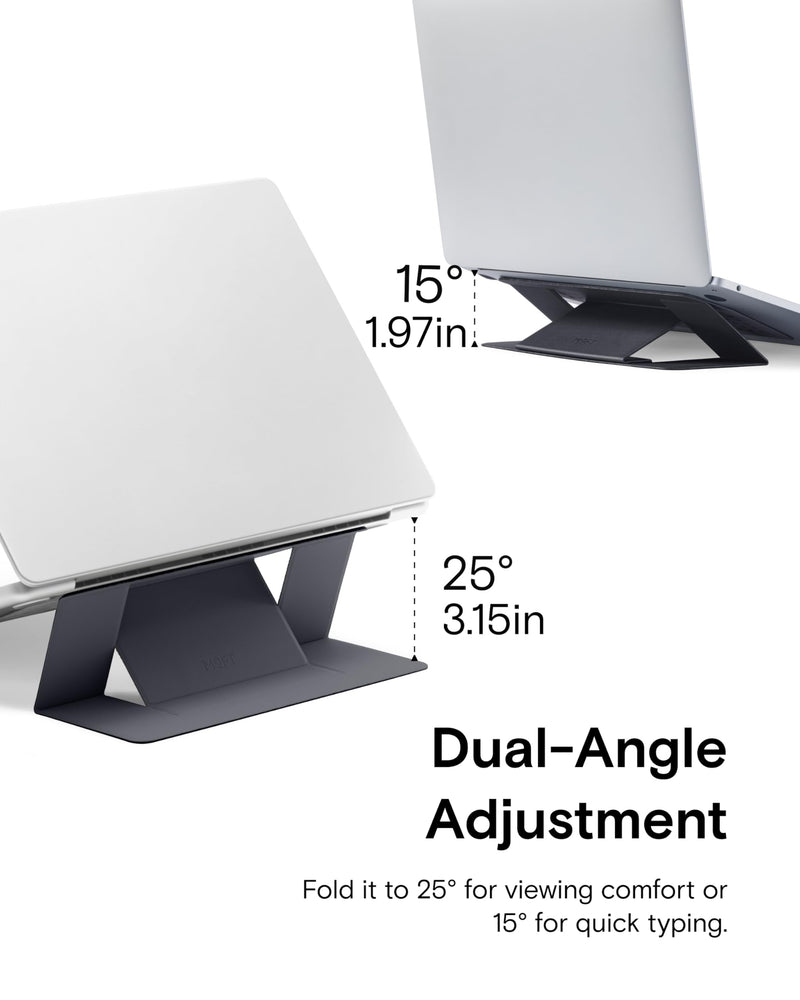 MOFT Laptop Stand for Desk, Adhesive MacBook Computer Stand with 2 Adjustable Viewing Angles, Foldable and Portable Laptop Riser Compatible with 11"-16" Laptops, Black(Adhesive Version) Adhesive-Black Adhesive Version