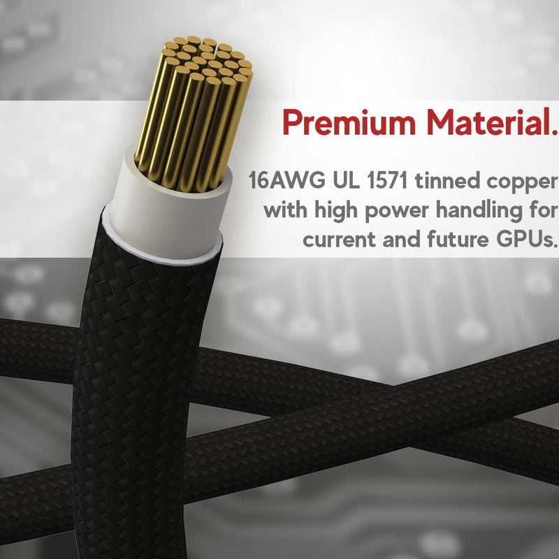 LINKUP 12VHPWR PSU-GPU Power Cable | Compatible with NIVIDA RTX 5080/5070 and All RTX GPUs | 600W 16Pin/12+4 PCIe 5.0 Cable | 70cm - Right Angle Black - Molded