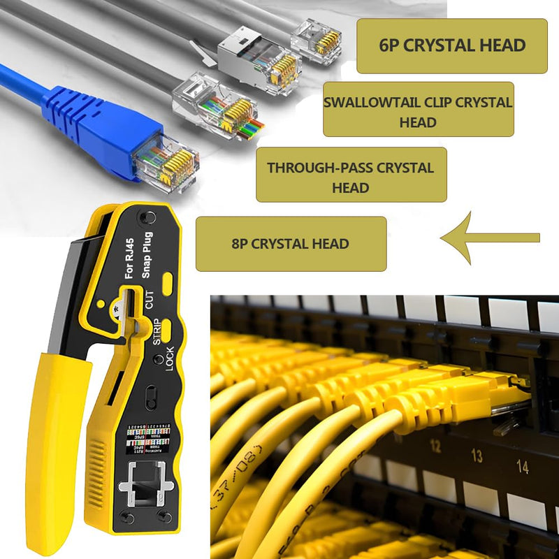 LEATBUY Crimp Tool Set RJ45 Crimper Cat5 Cat5e Cat6 Crimping Tool Kit, 50PCS Pass Through Connectors, 50PCS Covers, Network Cable Tester, Wire Punch Down Cutter (ORANGE) Orange