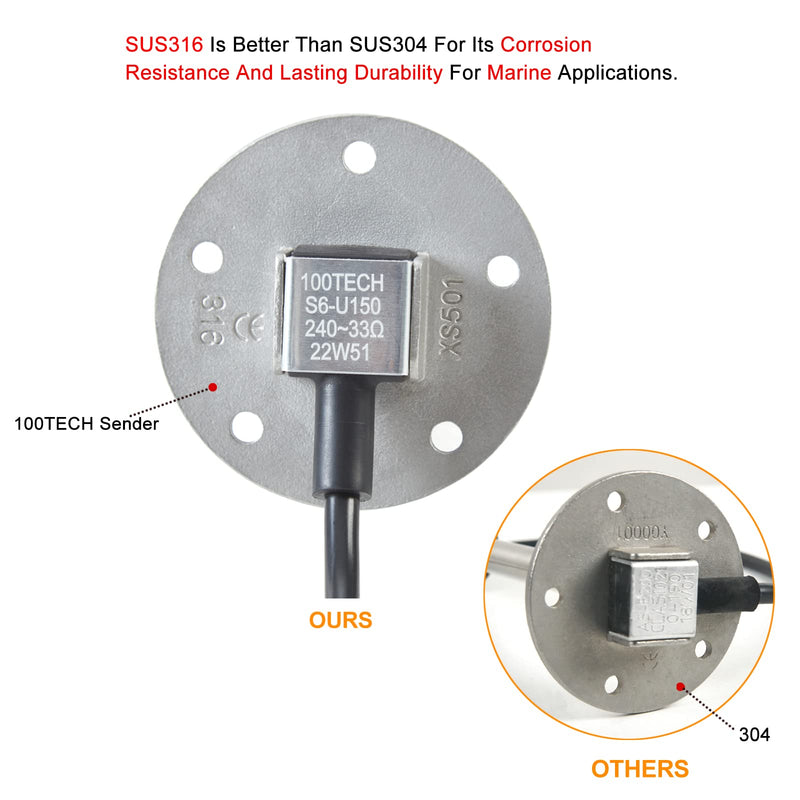 100TECH Fuel Sending Unit 240-33 ohms 14"(360mm) Marine for Boat Vehicle Truck RV Fuel Tank Sending Unit Fuel Water Level Sending Unit Fuel Gas Sender Fuel Water Level Sensor Fuel Gauge Sending Unit 14" 240-33 ohms Sender