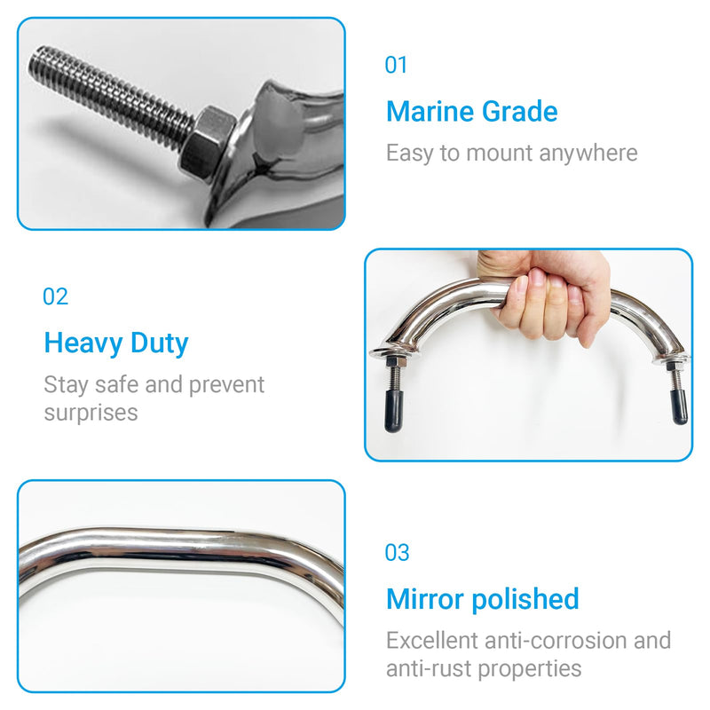 9 inch Stainless Steel Boat Grab Handle, Marine Handrail Grip Hardware for Multipurpose, Mirror Polished (2PCS) 2PCS