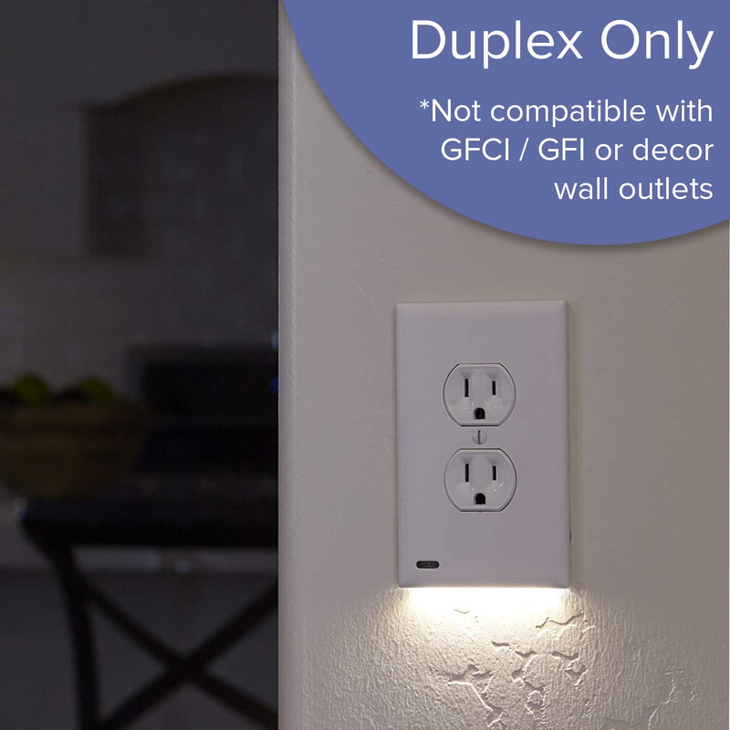 2 Pack - SnapPower GuideLight [For Duplex Outlets] - Replaces Plug-In Night Light - Electrical Receptacle Wall Plate With LED Night Lights - Auto On/Off Sensor - (Duplex, Light Almond)