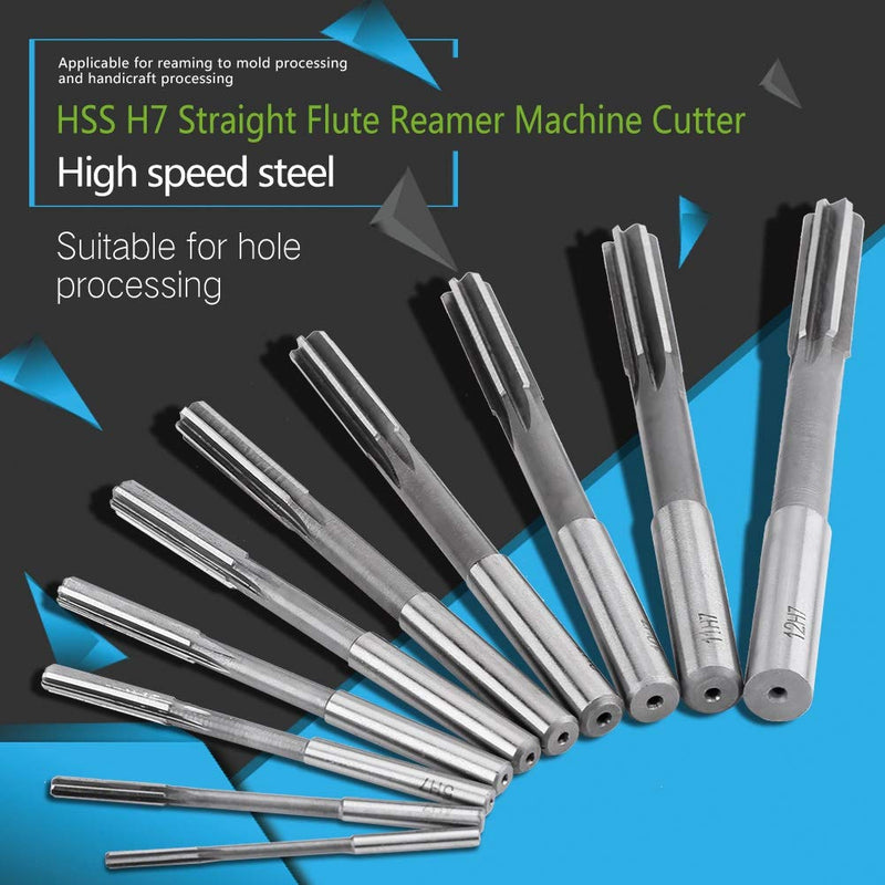 Chucking Reamer Set, 10Pcs H7 Straight Shank Chucking Machine Reamer Milling Cutter Tool, Straight Flute Reamer Machine Cutter, 3/4/5/6/7/8/9/10/11/12mm