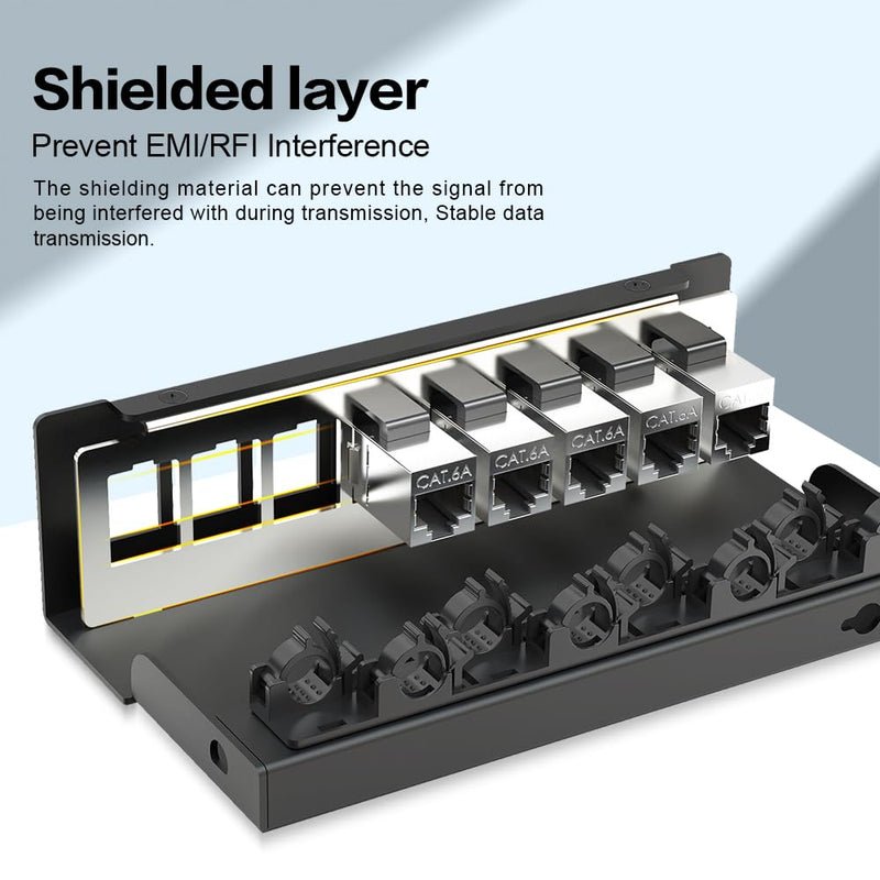 8Port Patch Panel CAT6A Keystone Patch Panel Shielded Network Patch Patch with Smart Cable Management for Home/Office Network (1U 8Port, CAT6A) 1U 8Port