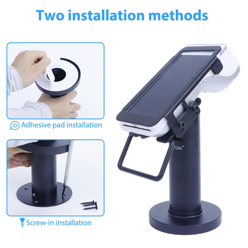 Credit Card Terminal Stand for Pax A920 / A920 Pro, 7" Tall Credit Card Machine Stand, Swivel & Tilt POS Machine Payment Terminal Stand with Fully Wrap Metal Frame, Screw-in & Adhesive,Black