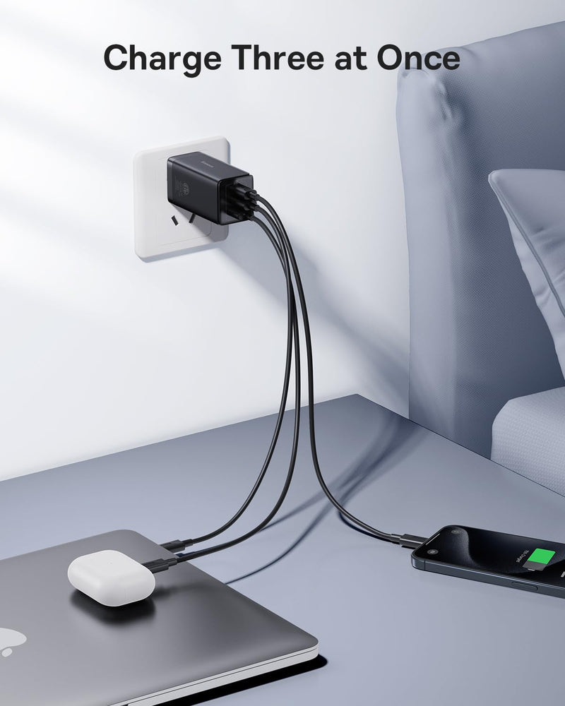 Steam Deck Dock, Baseus 6-in-1 Docking Station for Steam Deck & ROG Ally & Legion Go & USB C Charger, Baseus 65W USB C Wall Charger, 3 Ports Foldable GaN Charger, Fast Charger Block for iPhone