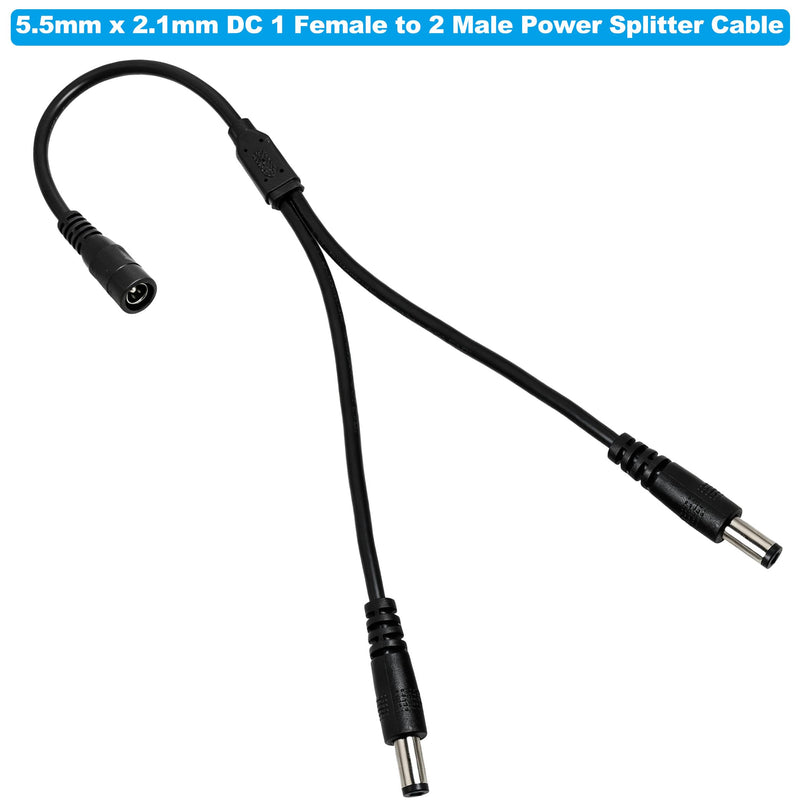 3PCS DC Power Splitter Cable 1 Female to 2 Male 5.5mmx2.1mm DC Barrel Plug Y Splitter Adapter Cord for 12V CCTV Security Camera 30CM 20AWG Thick Wire Black