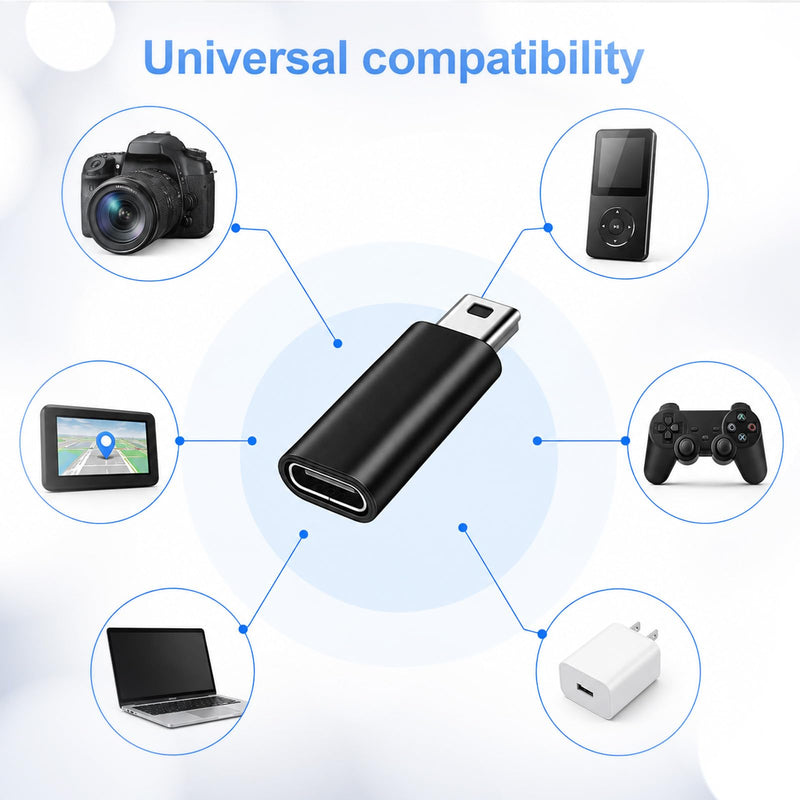 4 Pcs USB-C to Mini USB Adapter Type C Female to Mini USB 2.0 Male Convert Connector Compatible with Camera GPS Dash Cam MP3 Player and Other Devices Supports Charge & Data Sync