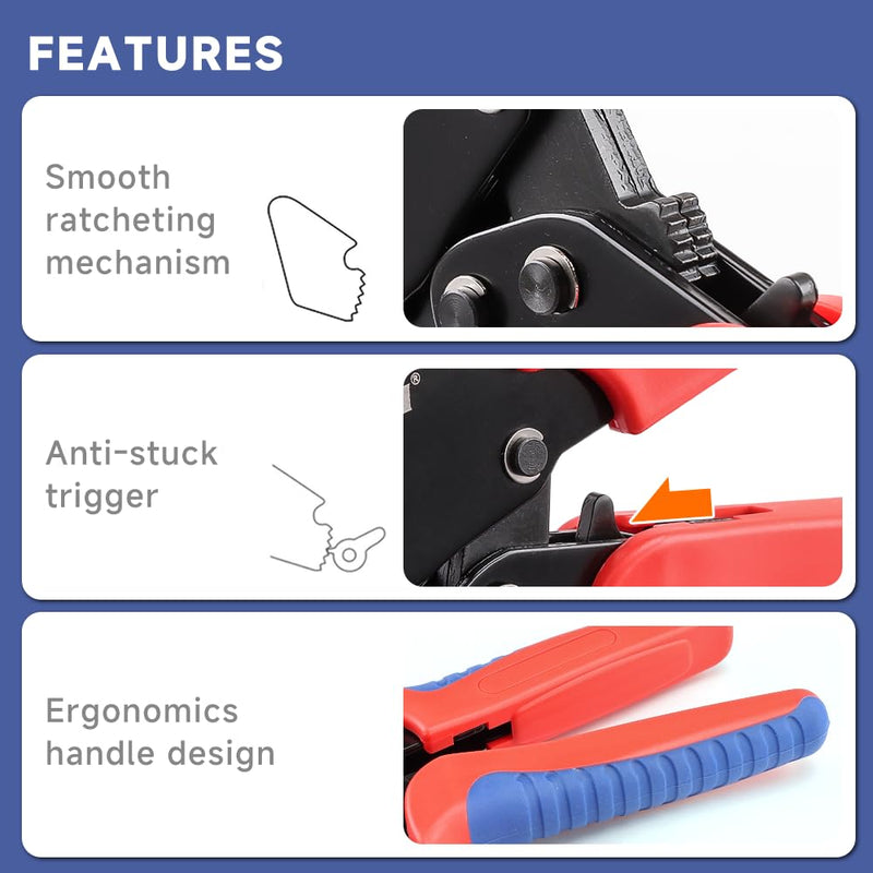 HKS Ferrule Crimping Tool Kit AWG 30-5 - Fixable Range with 1200PCS Red Copper Terimnals, Square Self-Adjusting Ratchet Crimper for End-Sleeves (16-4H with 1200PCS Kit) 16-4H Ferrules Kit