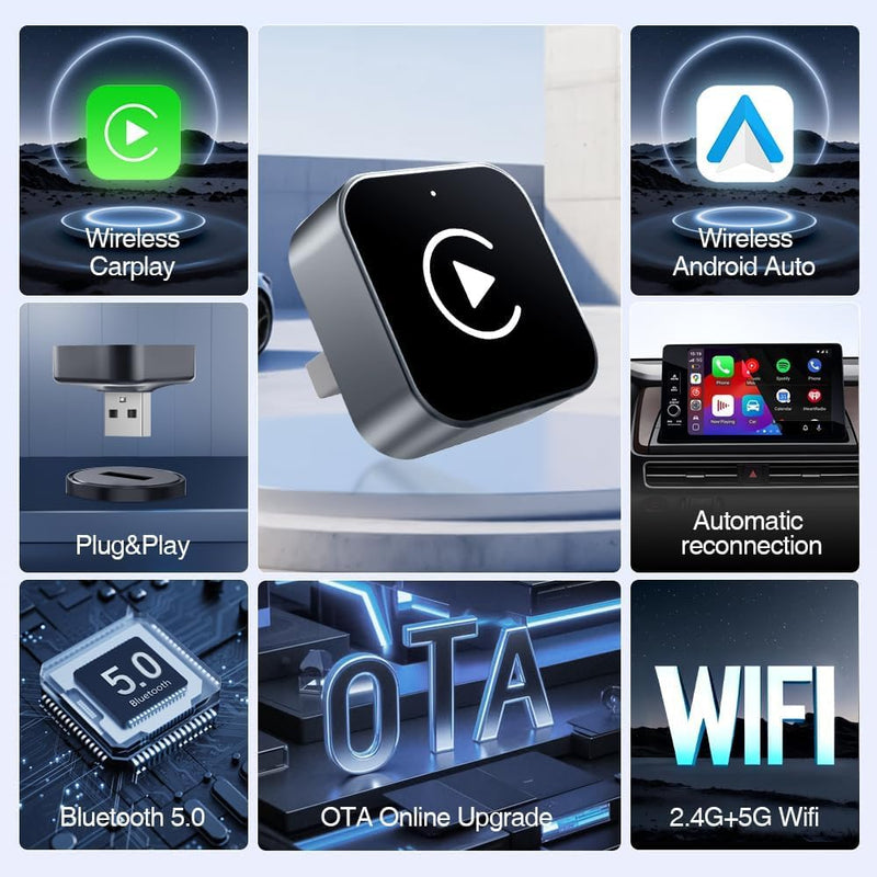 Wireless CarPlay Adapter for iPhone, Android, 2026 Upgrade Convert Wired to Wireless Apple CarPlay Adapter, Mini Size USB Stable Control, Plug and Play